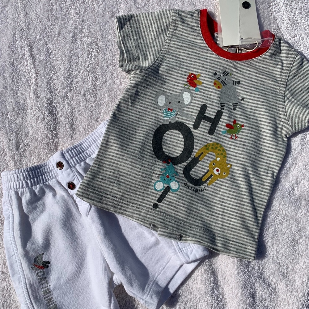 New Catamini Boys 2pc Shorts Set Animals 3M 6M 9M